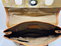 Coach F13070 Hampton Sachel Purse Yellow/Gold Signature Large Purse SHOWS WEAR/STAINING 12" x 10"