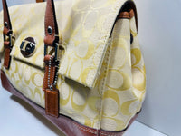Coach F13070 Hampton Sachel Purse Yellow/Gold Signature Large Purse SHOWS WEAR/STAINING 12" x 10"