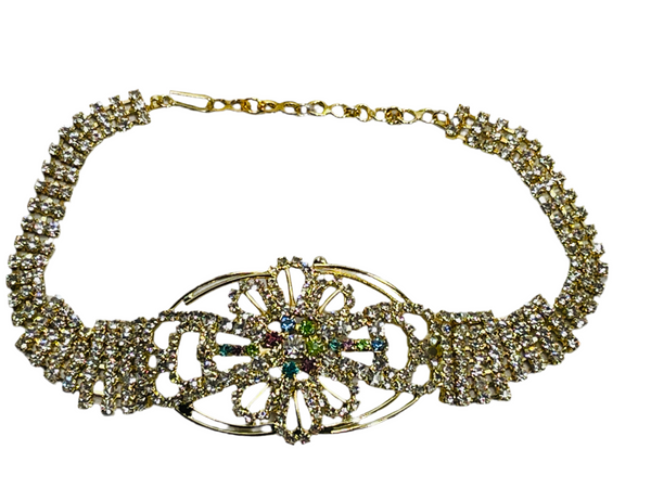 Indian Bollywood Jewelry Upper Arm Bracelet Gold Tone with clear crystals 10"