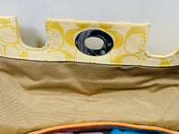 Coach F13070 Hampton Sachel Purse Yellow/Gold Signature Large Purse SHOWS WEAR/STAINING 12" x 10"