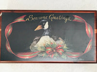 Vintage LANE Genuine Keepsake Cedar Chest Trinket Box with Handpainted Christmas Image w/KEY!