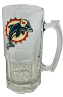 VINTAGE 2004 NFL Miami Dolphins Beer Stein Glass Large 8" with Pewter Logo Emblem