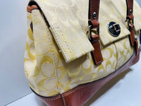 Coach F13070 Hampton Sachel Purse Yellow/Gold Signature Large Purse SHOWS WEAR/STAINING 12" x 10"