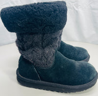 Ugg Australia Boot Black Juniper Cable Knit/Suede Girls USA 13