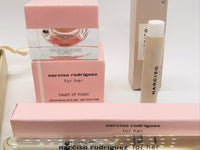 NEW! Narcisco Rodriguez FOR HER SAMPLE Gift Set: Bracelet, Body Gel, Stick Perfume, Mini Perfume Spritzer