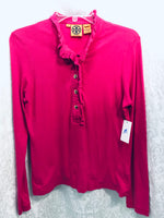 Tory Burch Pink Ruffle Neck 1/2 Button Long Sleeve Shirt Ladies M