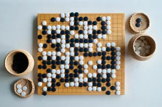 The Aisian Game of GO 19" x 19" Wooden Board with 2 Bamboo Cups of Stones